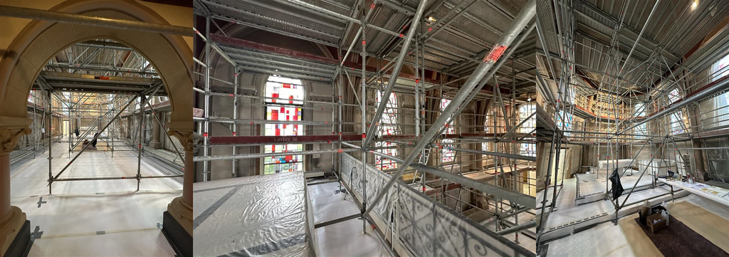 Actualisation de la restauration avec peinture complète de l'intérieur de la chapelle. Pose de l'échaffaudage finalisée. La chapelle sera fermée au public jusqu'à la finalisation de la mise en peinture.